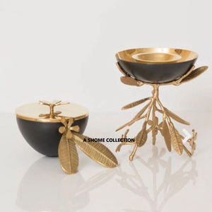 Support en métal de conception de forme de branche feuillue d'or et brûleur d'encens décoratif de parfum extérieur enduit de poudre de couleur noire - Product Image 1