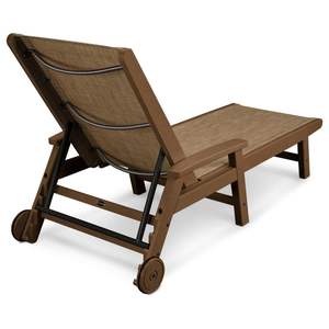 Tumbona de madera de teca marrón, marco de madera con ruedas y asiento de tela y respaldo para muebles de Hotel Cottage Villa - Product Image 6