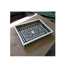 Bandeja de servicio redonda con incrustaciones de hueso de madera natural hecha a mano de alta calidad personalizada para restaurantes caseros, hoteles de la India. - Product Image 1