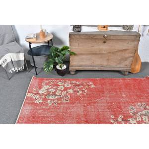 พรมตุรกีโบราณ3.8x6.3ft ขนสัตว์สีเบจสีแดงงานปะต่อดีไซน์แอบสแตรกต์ขนาด10มม. - Product Image 2