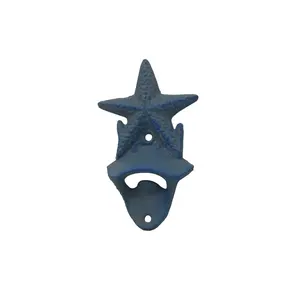 High grade 6" Cast Iron Wall Mounted Starfish Bottle Opener metal color blue silver shape star for bars restaurant cafe and home