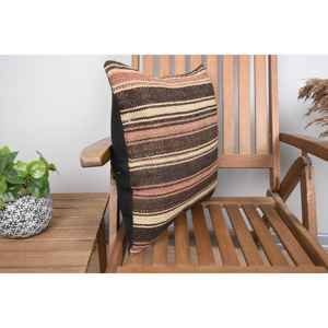 Almohada Kilim de lana marrón de 18x18 pulgadas, cojín estampado esponjoso Vintage para sofá, ropa de cama, técnica de tejido de plumas portátil de Navidad - Product Image 2