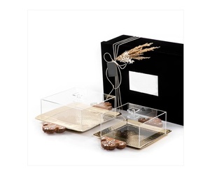 ชุดถาดเสิร์ฟอาหาร2ชิ้นแบบทุบบนโต๊ะถาดใส่อาหารถาดช็อกโกแลตโลหะขัดเงาสีทอง - Product Image 2