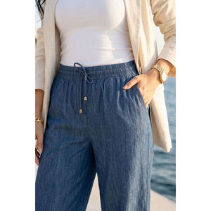 Casual for Tencel Denim <b>Trousers</b> with High <b>Waist</b> and Wide Leg <b>Elastic</b> Pockets-Breathable Blue Canvas - Product Image 2