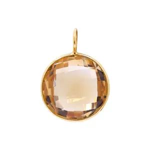 Forma rotonda squisita naturale citrino gemma ciondolo 9k oro giallo artigianale regalo di gioielli per lei