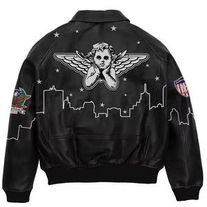 Veste de moto à la mode en gros pour hommes Fabricant Logo personnalisé en relief Veste Varisty en cuir véritable pour hommes - Product Image 3