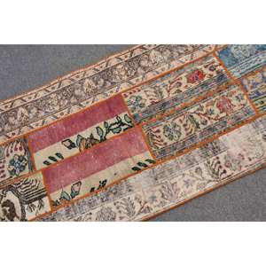 Alfombra turca vintage ecléctica 2,8X5,9 pies Beige área grande lana con patrón de pasillo de retazos abstractos respaldo de látex para habitaciones - Product Image 5