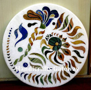 Sofisticado mármol blanco forma redonda Micro mosaico incrustaciones Pietra Dura incrustaciones obra de arte para el hogar Hoteles muebles mesa de mármol - Product Image 1