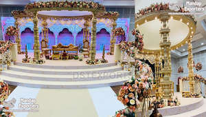 Grand thème doré Jodha Akbar Mandap Maharaja Haveli Thème Mandap en bois Incroyable décor de mariage indien Mandap Canada UAE Londres - Product Image 4