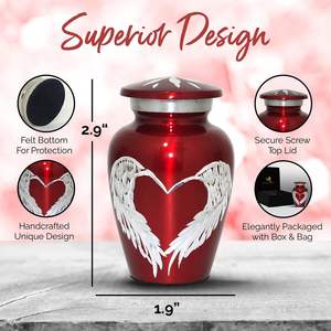 Recuerdo de urnas de Ángel Rojo-Urnas pequeñas para cenizas humanas Juego de 4-Urnas rojas con alas de Ángel con caja y bolsas-Honra a tu ser querido - Product Image 2