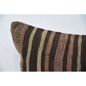 Alfombra de lana Kilim marrón Almohada de diseño tejido de 16x36 pulgadas con patrón vintage - Product Image 2