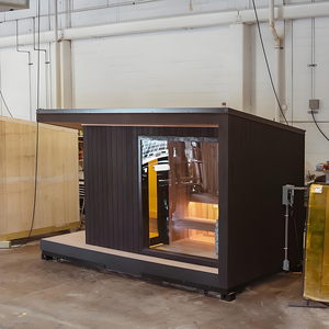 Phòng xông hơi bằng gỗ ngoài trời <span class=keywords><strong>2</strong></span> trong 1 có vòi hoa sen-kính toàn cảnh & cửa phụ, làm bằng gỗ tuyết tùng - Product Image 2