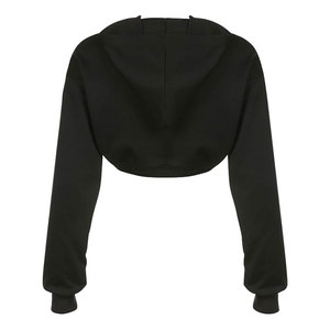 Long Sleeve Cropped Women's Custom Solid Pullover <b>Crop</b> <b>Top</b> Hoodie Breathable Polyester Cotton Fleece Short Length Winter - Product Image 5