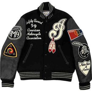 เสื้อแจ็กเก็ตเลตเทอร์แมนสำหรับผู้ชายเสื้อเบสบอลแขนเสื้อหนังสีดำออกแบบได้ตามต้องการ - Product Image 1