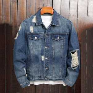 <b>Mens</b> Distressed Button Front Denim <b>Jacket</b> Pocket Ripped Design Single Breasted Regular Sleeve Casual Medium Wash <b>Long</b> Sleeve - Product Image 1