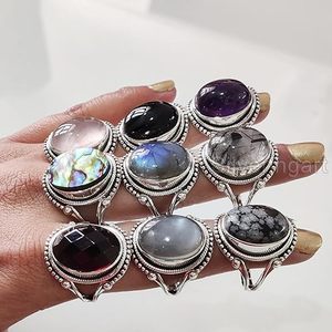 Anillo de Mujer con Piedras Preciosas Naturales de Ónice, Rutilo, Coral, Ópalo, Rubí, Lapislázuli y Cuarzo, Anillo Bohemio Hecho a Mano, Joyería de Plata de Ley 925 - Product Image 5