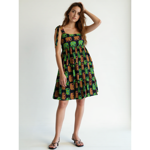 Pure Cotton Floral Tiered Mini <b>Dress</b> XS Size <b>Elastic</b> Waist Breathable and Casual for Daily or Party Use Trendy <b>Dress</b> for Women - Product Image 1