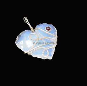 Wholesale Indian Natural Crystal Handmade <b>Craft</b> Healing Gemstone Opal Heart Carnelian Garnet <b>Wire</b> Wrap Pendant - Product Image 3
