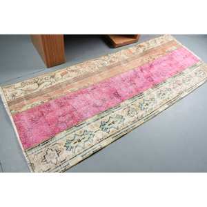 Alfombra de lana rosa moderna, alfombra rectangular turca de 3x7 pies, respaldo de látex para decoración de sala de estar, pasillos con patchwork - Product Image 2