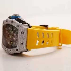 Montre analogique en acier inoxydable avec bracelet en cuir, diamant moissanite VVS, mouvement entièrement automatique, diamants roses et blancs - Product Image 4