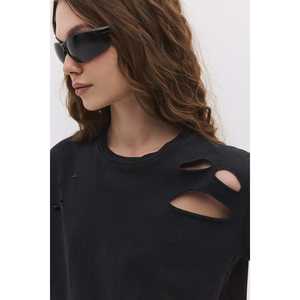 T-shirt décontracté déchiré et coupé, 100% coton - Product Image 3