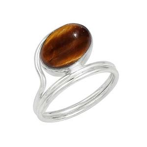 Oeil de tigre pierre précieuse solide 925 argent Sterling Cabochon naturel pierre précieuse bague faite à la main bijoux en argent Sterling 925 bague estampée - Product Image 1