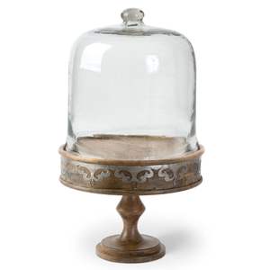 Support à gâteau en bois pur avec dôme en verre, conçu pour une présentation élégante des aliments dans les cafés, les restaurants et les repas à domicile - Product Image 1