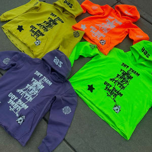 Sweat-shirts à capuche pour hommes en coton et élasthanne de haute qualité, personnalisables avec un logo imprimé à l'écran, ourlet brut, polaire surdimensionné, OEM - Product Image 2