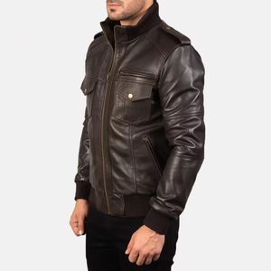 Chaquetas de cuero para hombre con diseño sólido y colores personalizados Stand Collar y bordado Decoración Venta al por mayor - Product Image 4