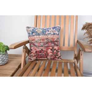 Coussin décoratif en laine multicolore Kilim 18x18 pouces Rustic Accent Woven with Vintage Fluffy Leaves Pattern Decorative Cushion - Product Image 1