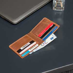 Custom Logo Premium Genuine Leather Bi-Fold Wallet Open Closure Short Foldable <b>RFID</b> Blocking <b>Purse</b> with Holder BFW-0095 - Product Image 2