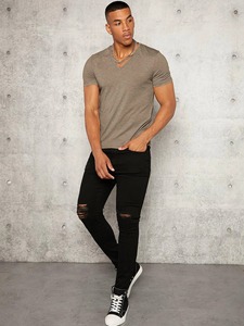 เสื้อผ้าลำลองผู้ชายเสื้อยืดแขนสั้นคอกลมวัสดุผ้าฝ้ายสีทึบเสื้อทีเชิ้ตผู้ชายแห้งเร็ว - Product Image 4