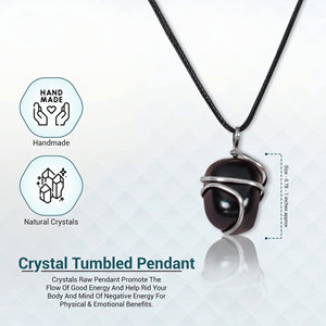 Pendentif en pierre roulée en tourmaline noire fabriquée à la main Pierre précieuse enroulée de fil de style Feng Shui pour la guérison et la protection - Product Image 2