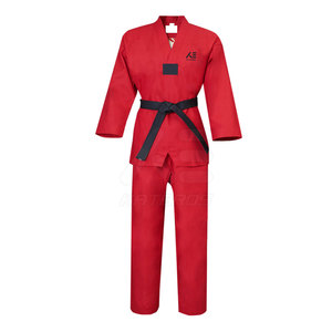 Uniforme de Karate Rojo para Adultos, 100% Algodón, Duradero, Unisex, Ropa de Artes Marciales con Cinturón Negro y Logotipo Frontal - Product Image 1