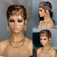 Perruque courte prête à porter, coupe pixie, cheveux humains pour femmes noires, perruques fabriquées à la machine avec frange, cheveux brésiliens colorés 100% humains