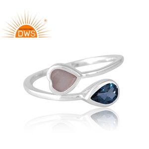 New Trending Sterling Silver Natural London Blue Topaz & Gray Moonstone Gemstone <b>Ring</b> Custom Design Jewelry Manufacturer - Product Image 3