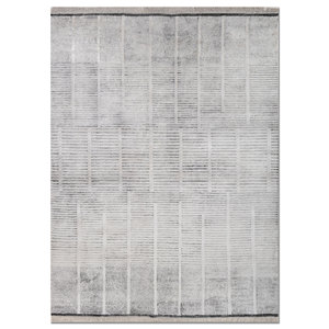 Alfombra Kavi Ivory de Lana y Seda de Bambú Anudada a Mano, Diseño Teoría del Caos, Rectángulo Geométrico para Sala de Estar, Pasillo, Esk-1522 - Product Image 1