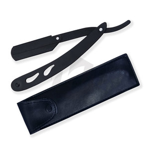 Maquinilla de afeitar recta de peluquero de acero inoxidable sólido con logotipo personalizado con revestimiento negro con hoja expuesta moldeador de barba de salón profesional - Product Image 3