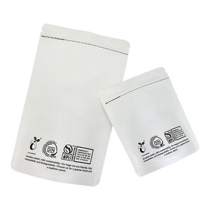 Pochette refermable personnalisée blanche, écologique, compostable, imperméable, avec fermeture éclair pour le stockage des aliments, option de logo personnalisé - Product Image 5