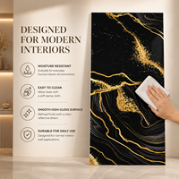 Panneau mural en PVC brillant MORLENX en agate noire dorée, effet marbre UV, pour la décoration intérieure de villas et d'hôtels de luxe
