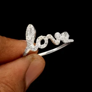 RJSP011定制最新浪漫爱情字母白色立方锆石1.5毫米银925实心简约完美礼品订婚女戒指