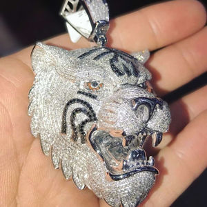 Pendentifs fins en argent sterling 925 en or 14 carats pour hommes élégants nouveau style glacé Moissanite pierre principale lunette réglage Hip-Hop bijoux cadeau - Product Image 4