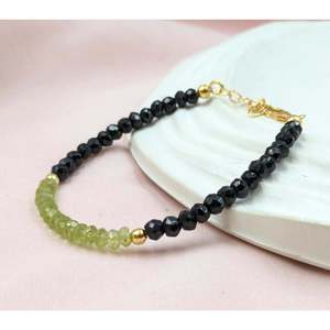 Cute Gold Beaded Bracelet with Peridot & Black Spinel Freshwater Pearl & Zircon Main Material <b>Charm</b> Bracelets - Product Image 2