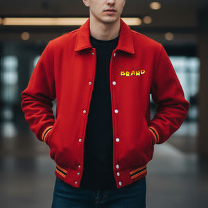 Chaqueta Universitaria Personalizable de Lana 100% Original de Alta Calidad, Color Sólido, con Cuello Letterman y Frente Largo para Hombre - Product Image 4