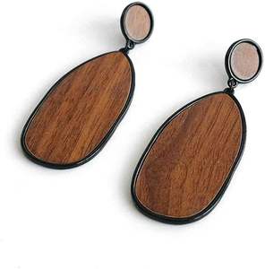 Boucles d'Oreilles en Bois pour Femmes-Grand Cercle Rond Géométrique Bois Drop Dangle Crochet Boucles d'Oreilles Mode Pendentif Mignon - Product Image 4