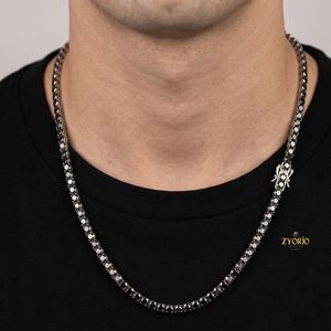 Collier tennis en or 10 carats, aspect diamant noir, chaîne de luxe à coupe ronde - Product Image 3