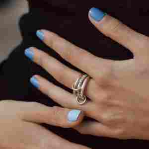 Anneau de connecteur multi-liens élégant en or massif 14K emboîtement rond sel et poivre diamant anneau d'éternité anneau de connecteur pour elle - Product Image 3