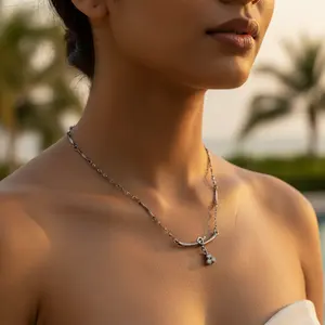 Women's Trendy Oxidized Silver Link Chain <b>Necklace</b> Gold Plated with Diamond Pearl for Party Religious Occasions <b>Fashion</b> Jewelry - Product Image 2