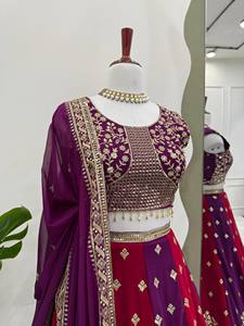 Lehenga Choli Dupatta de Georgette Sintética Pura, Largo hasta el Suelo, de Secado Rápido, con Bordado de Hilo de Secuencia, Venta Directa de Fábrica Neeta Creation - Product Image 4