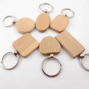 24定制钥匙链矩形山毛榉木质空白钥匙链标签个性化木质钥匙链DIY木质钥匙圈工艺品用品